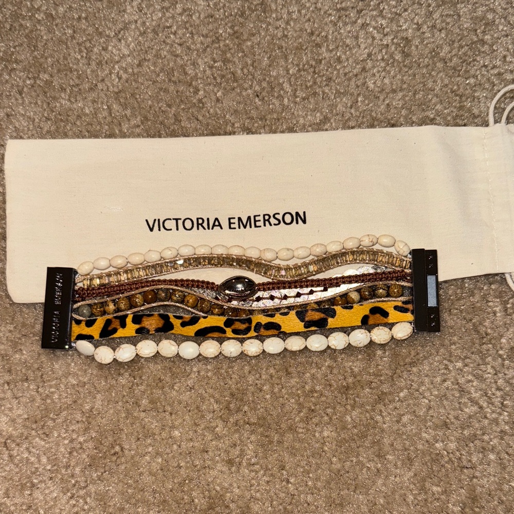 Victoria Emerson Leopard Print and Beaded Bracelet, NEW, Boho
